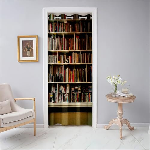 Odot Rideau de Porte Interieur à Oeillets, Rideau Occultant Isolant Thermique Imprimé Étagère à Livres Rétro 3D, Rideau de Séparation de Piece pour Chambre Cuisine Salon (80x150cm,Style D)