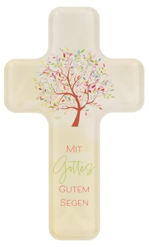 Butzon & Bercker Kinderkreuz aus Acrylglas - Mit Gottes gutem Segen. Wandkreuz für Kinder aus Glas mit Baum und Segensspruch. Für Taufe oder Erstkommunion in Geschenkverpackung geliefert