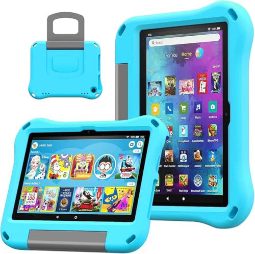 All-new 8 inch Tablet Case for Kids.(12th/10th Generation,2024/2022/2020 Release)-DJ&RPPQ Lightweit Shockproof EVA Case with Handle Stand for 8 inch Tablet,(Not for ipad Samsung Tablet).Light Blue