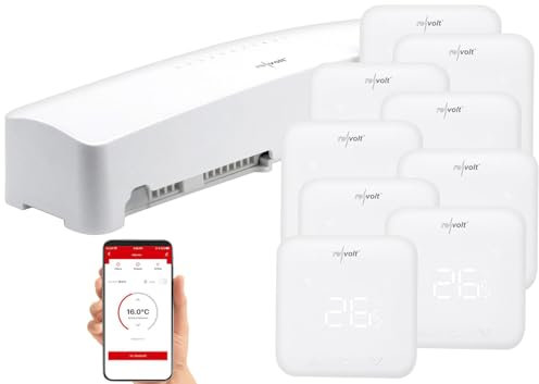 revolt Raumthermostat Unterputz: WLAN-Fußbodenheizungs-Controller-Steuerung mit 8 Thermostaten und App (Heizungs Thermostat elektronisch, Fußbodenheizung Steuerung Funk, Zeitschaltuhr)