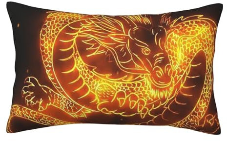 ZORIN Rechteckige Kissenbezüge, 40,6 x 61 cm, Motiv: Flamme und Chinas, Drachen-Druck, Kissenbezug für Sofa, Stuhl, Wohnzimmer, Ausstellungsraum, Bar, Party, Festival, Geschenk