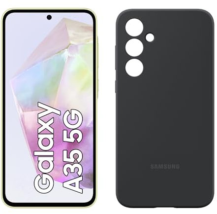 Samsung Galaxy A35 5G Smartphone, Android-Handy ohne Vertrag, 256 GB / 8 GB RAM, 2 Tage Akkulaufzeit, 50-MP-Kamera, Awesome Lemon+Silicone Case, Black