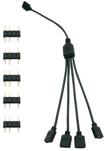 5V ARGB Splitter Cable 1 Female to 4 Female, 3-Pin ARGB Extension Cable for PC Fans & LED Lighting Expansion (1 to 4)