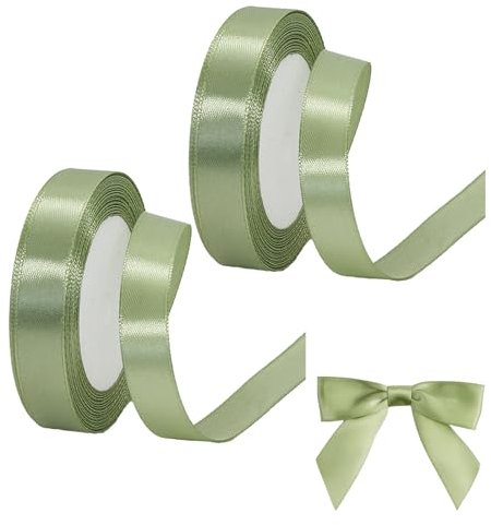 HSYTEK 2 Stück 22m Satinband Grün, 2cm Geschenkband Salbei, Breit Schleifenband Grün, Seidenbänder für Geschenkverpackung, Hochzeit, Weihnachten, Geschenk, Dekoration
