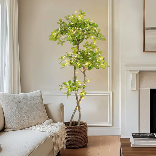 GarveeHome Finto ulivo nero, albero di ulivo finto con luci, 1,5 m di altezza, per interni, con fioriera nera e foglie realistiche, per la decorazione di casa e ufficio