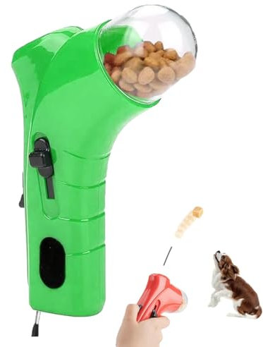 Pet Snack Launcher Pet Food Dispenser Treat Dispensing Dog Toy Food Dispenser Indoor Cat Handheld Interactive Dog Toys Snack Slinger Guns Shooter for Dogs Cats Exercise Training (Green)