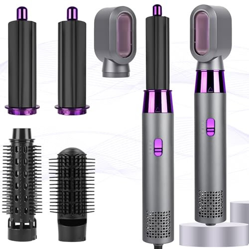 LOPHE Cepillo Secador de Pelo, 5 en 1 Secador Moldeador, Set Cepillo de Aire Caliente, Peinados Rápidos, Desmontable Air Styler kit con 5 Accesorios para Seca, Alisa, Volumen