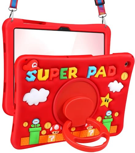 Lotadilo Cute Case for Galaxy Tab A9 Plus 11 Inch 2023 - Silicone 3D Design for Girls Women Teens Girly Kawaii Funny Cartoon Soft Stand with Lanyard for Samsung A9 Plus Tablet Case, Red