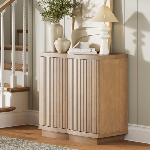 Nathan James Tambellini Mid Century Modern Cabinet, Accent Cabinet with Doors for Kitchen or Living Room with Solid Wood Base, Light Brown