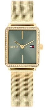 Tommy Hilfiger Zwei-Zeiger-Quarzwerk-Uhr für Damen mit Goldfarben Edelstahl-Mesh-Gliederarmband - 1782791