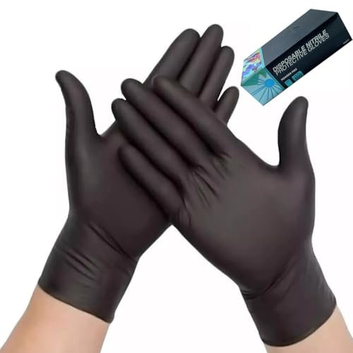 1000 x Disposable Nitrile Gloves, Powder-Free, Latex Free Black, Heavy-Duty, Food and Medical Grade (Large)
