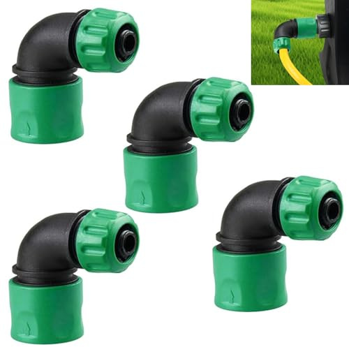 4 Stück Gartenschlauch Schnellkupplung Winkeladapter 90 Grad, 1/2 Zoll ABS Schlauchverbinder mit werkzeugloser Montage, Für Autowasch Gartenbewässerung Rasen（Grün）