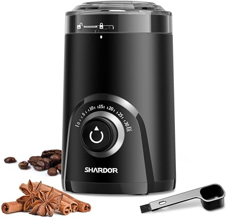 SHARDOR Moulin à café électrique super silencieux, bouton rotatif réglable grossier à fin pour grains de café, épices et herbes, noir