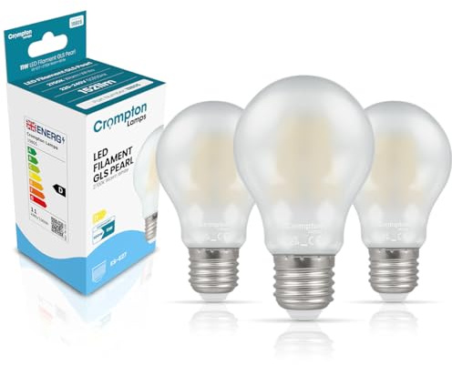 Crompton Lamps Filament GLS LED Light Bulb ES-E27 | 11W = 100W Equivalent | Warm White 2700K | Energy Efficient | Edison Screw Lightbulb | Long Life 15,000-Hrs | Pearl Glass | Dimmable | 3-Pack