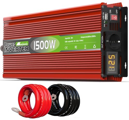 Wechselrichter 12v auf 230v 1500W/3000W Spannungswandler Stromwechselrichter DC Umwandler Power Solar Inverter Konverter Stromwandler mit EU Steckdose und USB-Port Für Auto,Camping