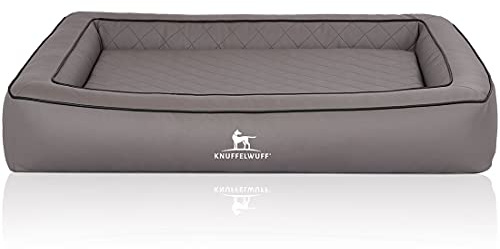 Knuffelwuff Orthopädisches Hundebett aus Laser gestepptem Kunstleder Hampstead S 70 x 50cm Grau - Abnehmbarer Bezug - leicht zu reinigen - für große, mittelgroße und kleine Hunde