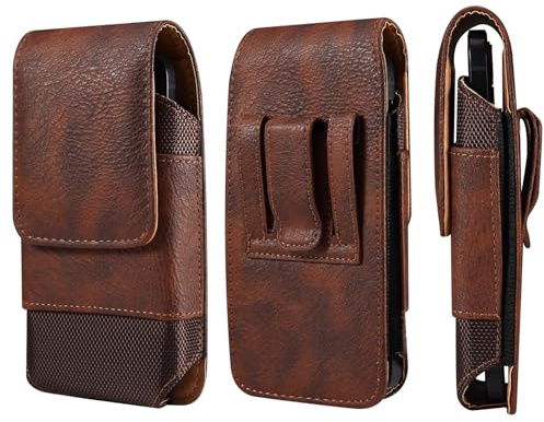 Handytasche Gürtel Vertikal PU-Leder Handy Gürteltasche Herren für iPhone 17 16 15 14 13 12 11 Pro Max, Samsung Galaxy S25+ S24+ S23+ A55 A54 A53 A25 A34, Nokia 2.4, Xiaomi Redmi Note 13 Pro, Braun