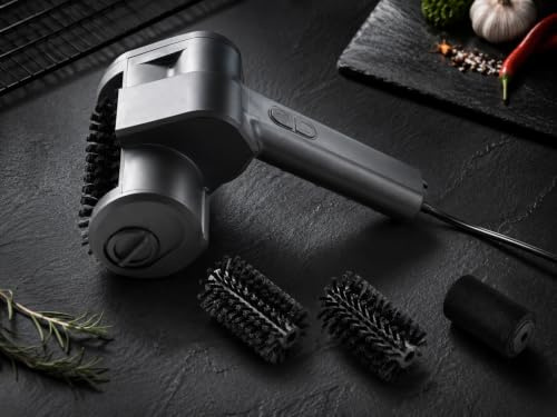 OHAANYY Brosse Barbecue Électrique sans Fil Nettoyeur Grille Barbecue | Nettoyeur Grille 4000mAh 300Tr/min avec Lumière LED & 3 Brosses Acier Inox, Idéal pour Presque Tous les Barbecues BBQ