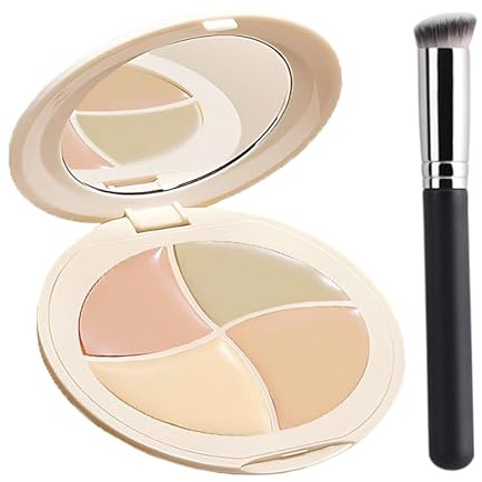 4-Color Concealer Palette, Pot Concealer Full Coverage kit with Brush for Women and Girls, Highlihter Correct Contour Face Maekup, Blendable, High-Coverage & Crease-proof,Buildable All-Day Wear Compac