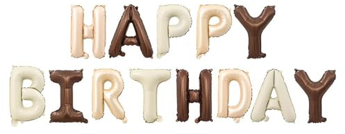Tourima Happy Birthday Girlande Geburtstag Ballons, Drei Farben Luftballons Geburtstagsdeko Banner, Happy Birthday Ballon Folienballon, Luftballons Weiß Braun Karamellfarbe Helium Ballons Geburtstag