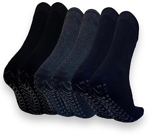 Calze Antiscivolo Uomo Invernali, Termiche e Morbide, Ideali per Casa, Pavimento o Ospedale, Spesse con Grip, Perfette per Comfort e Sicurezza in Inverno (3 Paia Spugna di Cotone, 39-45)