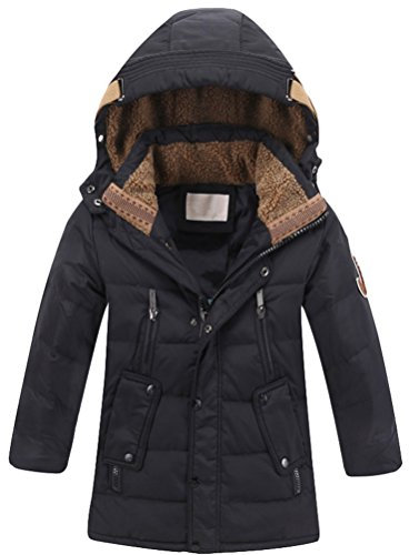 Vogstyle Bambini Giubbotto Piumino Invernale Ragazzi Ragazze Leggero Impermeabile Cappotto con Cappuccio Nero 12 Anni/Altezza 150-160