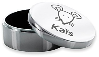 Caja de dientes redonda plateada personalizada de un ratón y un nombre