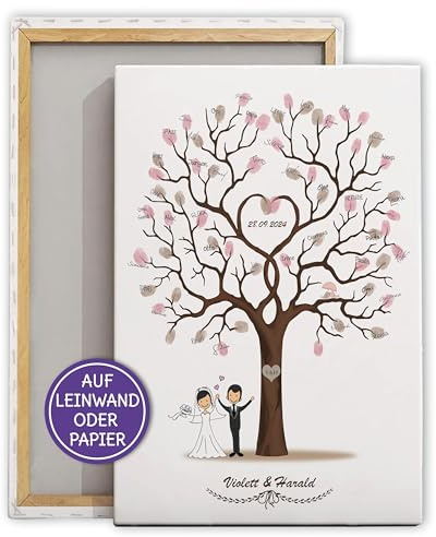 FEENSTAUB Hochzeitsbaum personalisiert, Gästebuch Alternative Hochzeit, Fingerabdruck Hochzeit, Weddingtree, Hochzeitsgeschenk, Hochzeitsbaum auf Leinwand oder Papier