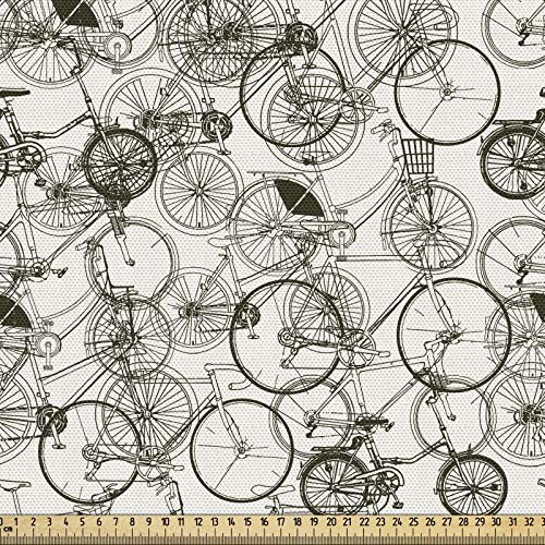 ABAKUHAUS Skizzenhaft Stoff als Meterware, Vintage Retro Fahrrad, Qualitäts Stoff Polster für Wohnaccessoires, 10M (148x1000cm),Schwarz Weiß