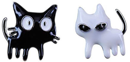 NicoWerk Silber Ohrringe 925 Damen Ohrstecker Katze aus 925 Sterling Silber, Schwarz Weiß Emailliert, Geschenk für Katzenliebhaber, Kinderohrringe Mädchen - SOS367