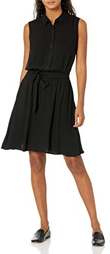 Amazon Essentials Women's Sleeveless Woven Shirt Dress, Black, Medium