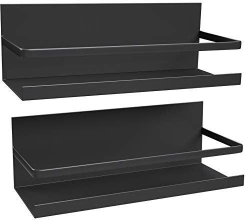 LIUNOVIP 2 Pack Magnetic Spice Rack for Refrigerator,Magnet Shelf Fridge Spice Storage Kitchen Organizer,Spice Rack for Cabinet,Space Container for Small Kitchen/Apartment,Drill free (Black, 2 Pack)