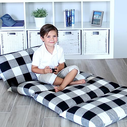 Butterfly Craze Bodenkissen-Bezug für Bettliege, gemütliche und stilvolle Sitzlösung für Kinder, Bezug für Liegestuhl-Bodenkissen, Nickerchenmatte, kariert, King-Size-Größe