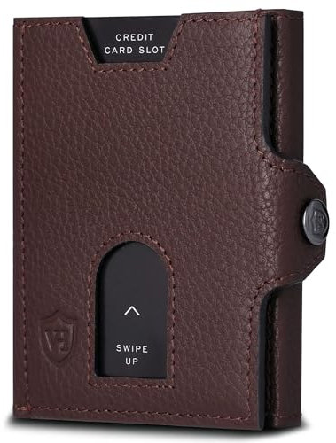 VON HEESEN Slim Wallet mit RFID Schutz - Geldbörse Herren klein - Mini Geldbeutel Damen Portmonee - Kartenetui Echtleder Karten Portemonnaie - Leder Kreditkartenetui Braun