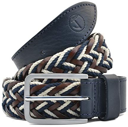 Cintura da uomo in corda nautica intrecciata Seajure e pelle blu navy, marrone e crema (85)