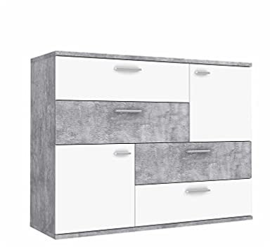 Dest Kommode mit 2 Türen, 4 Schubladen, altes Holz, Weiß