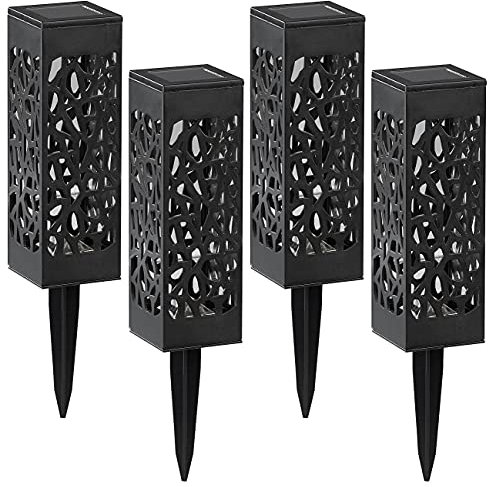Lunartec Solarlampe Garten: 4er-Set Solar-LED-Laternen, Effekt-Muster, Lichtsensor, warmweiß, IP44 (Gartensolarleuchten, Kleine Solarlampe, Gartenleuchte Standleuchte)