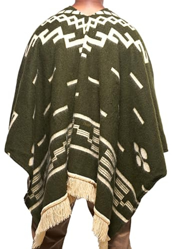 DAVLINA, Clint Eastwood, Alpaca Wool Poncho: Western Style, Unique and Handmade in Ecuador. Thick, Warm and Soft (Olive Green)