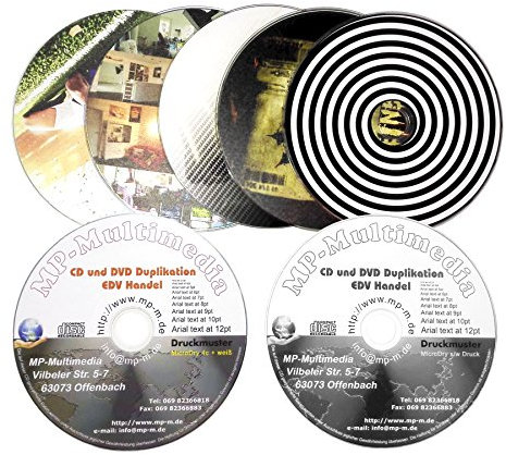 Nach Wunsch Bedruckte DVD-R Glossy Weiß 4,7 GB | Wisch- und Kratzfester Thermo-Re-Transfer Druck Farbig, Direkt auf Rohling Oberfläche - 10 Stück