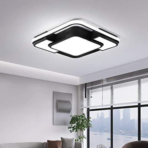 Schindora LED Deckenleuchte Natürliches Licht Ø42 x 6cm Schwarz Moderne Leuchte für Wohnzimmer, Schlafzimmer, Arbeitszimmer, Esszimmer, Büro