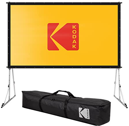Kodak 120” Projector Screen w/Stand | Fast Fold Front Projection Backdrop for Outdoor & Indoor Movies with Tripod, Outdoor Stability Kit, & Black Storage Carry Case