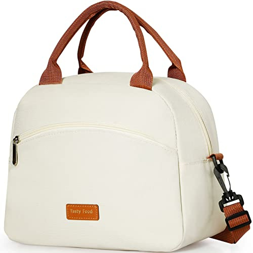 Lunch Bag Women Insulated Lunch Bag For Men Waterproof Lunch Cooler Bag | Insulated Lunch Box For Women Portable Reusable Lunch Bag With Adjustable Straps Can Be Used For Work, White and Brown