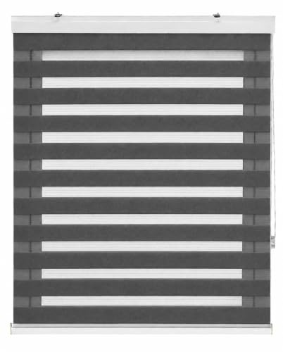 Estoralis | Sansa | Doppelrollo mit Weiss Kassette | Doppelter Stoff, Tag und Nacht | Farbe - Dunkelgrau | 105 x 255 cm. (Breite/Höhe) Stoffgröße 102 x 250 cm. | Rollos für Fenster und Türen