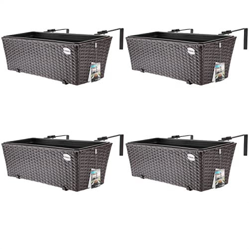 Casaria® Blumenkasten 4er Set 11 Liter Montagehalterung Indoor Outdoor Geländerkasten Balkonkasten Pflanzkasten braun