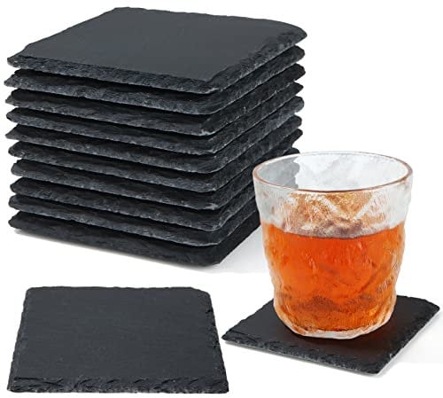 MIVIDE Lot de 12 dessous de verre carrés en ardoise naturelle - 10 x 10 cm