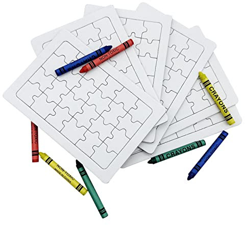 10er oder 20er Pack Puzzles à 24 Blankoteile mit Buntstiften - für Jungen und Mädchen - Zeichnen, Malen, Basteln - Ideal für Kinderfeste, Mitbringsel, Geschenke, Spiele (10 Puzzles)