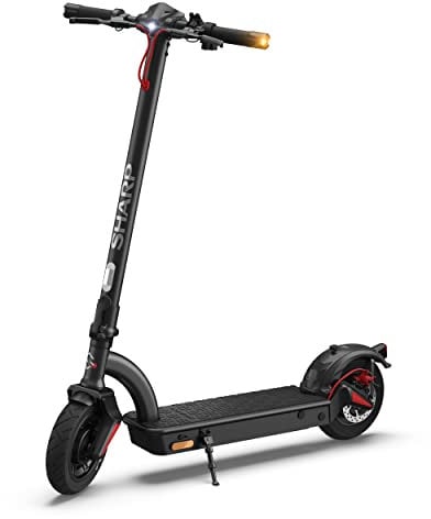 SHARP EM-KS4AEU-B E Scooter, Adult Electric Scooter, Foldable E-Scooter, Kick Scooter with Suspension, Stand, Digital Display, Dual Brake System, Indicators, USB Charging & LED Rear/Headlights - Black