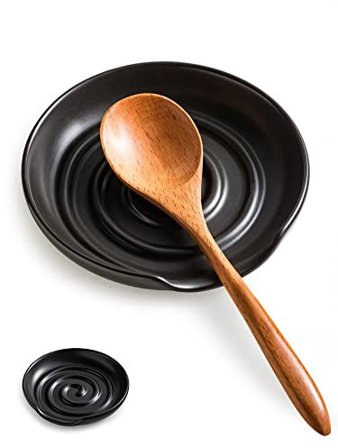 Cormomu Spoon Rest, Large Spoon Holder for Kitchen Counter, Cooking Spoon Rest for Stove Top, Perfect for Framhouse Decor, Housewarming Gift Set, Black