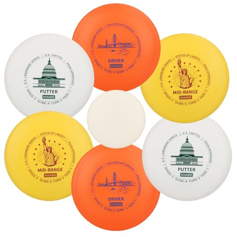 HIAARO Disc Golf Starter Discs Set | U.S. Landmark Series | 150 Class, 145-150g | PDGA Approved | Include 2*Driver 2*Mid-Range 2*Putter 1*Mini Marker