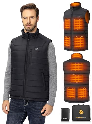 Sevdiea Gilet Chauffant Homme avec 16000mAh 7,4V Batterie Incluse, Veste Chauffante Homme avec 9 Zones de Chauffage, Gilet Chauffant Electrique pour Moto-2XL